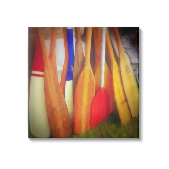 Stupell Industries Nautical Boating Oars Abstract Painting Gallery Wrapped Canvas Art Print Wall Art, 17 x 17
