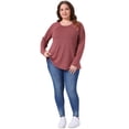 thumbnail image 3 of Women's Plus Top Long Sleeve Crew Neck Pleated Shirts Loose Fit Tunic Tops 1X Red, 3 of 6