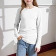thumbnail image 4 of Twczz Girls Ribbed Shirts- Soft Casual Crewneck Long Sleeve Kids Undershirt Base Layering Tops White Size 10, 4 of 8
