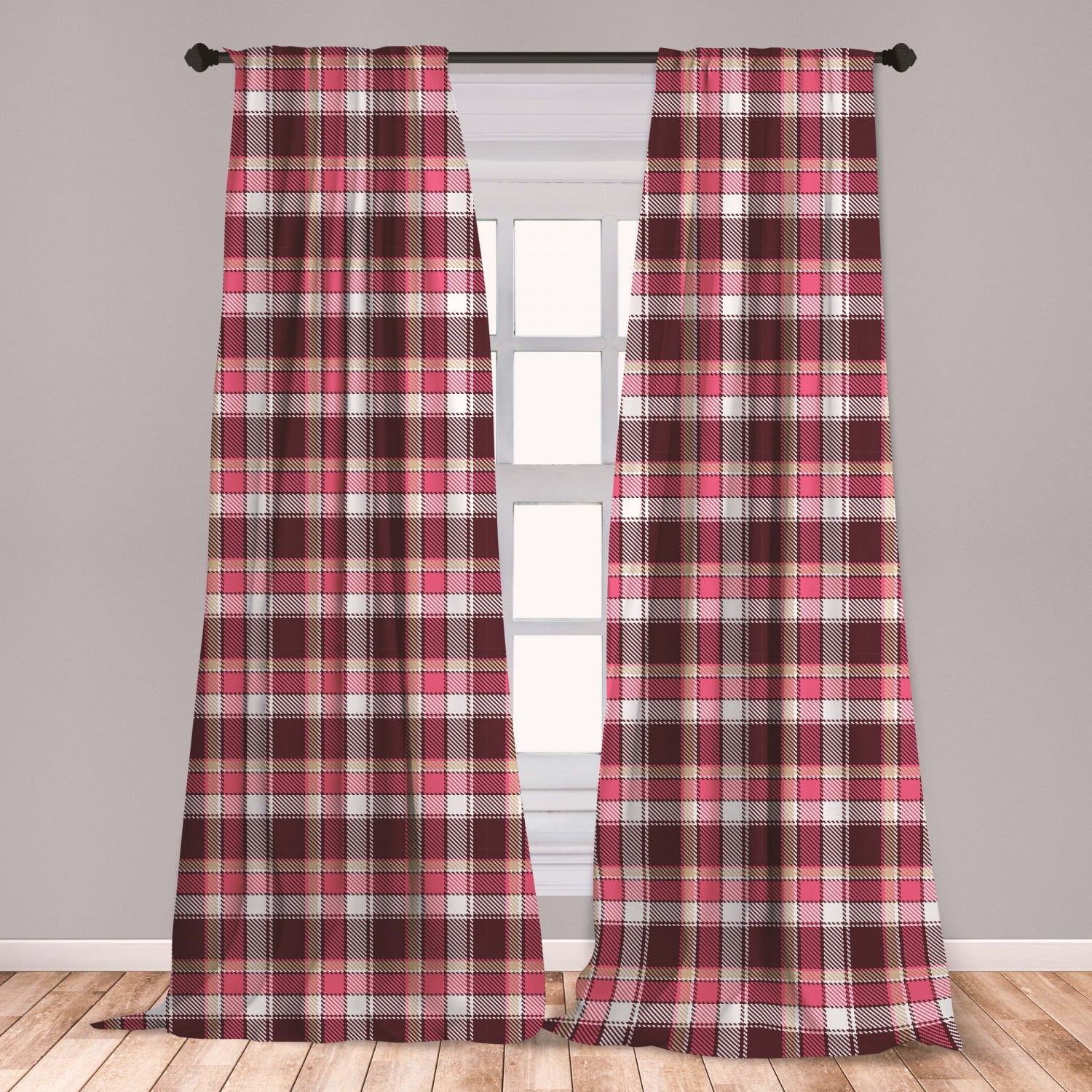 Checkered Curtains 2 Panels Set, Old Fashioned Style Garment Pattern