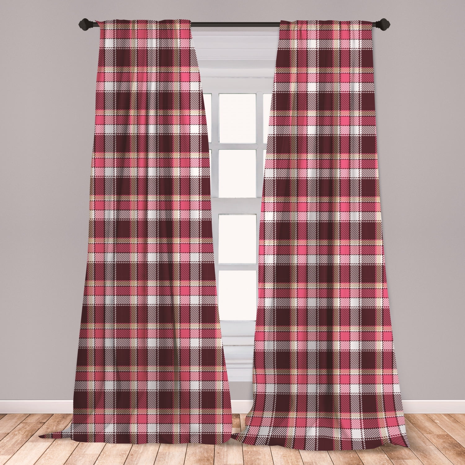 Checkered Curtains 2 Panels Set, Old Fashioned Style Garment Pattern