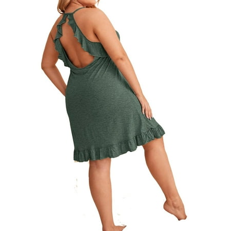

Sexy Halter Slip Dress Sleeveless Dark Green Plus Size Nightgowns & Sleepshirts (Women s)