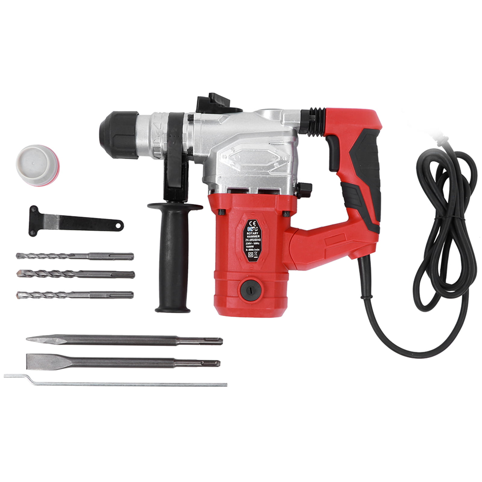 Electric Hammer Set Electrician Tools 1500W 360-Degree Adjustable SDS Plus Bits 