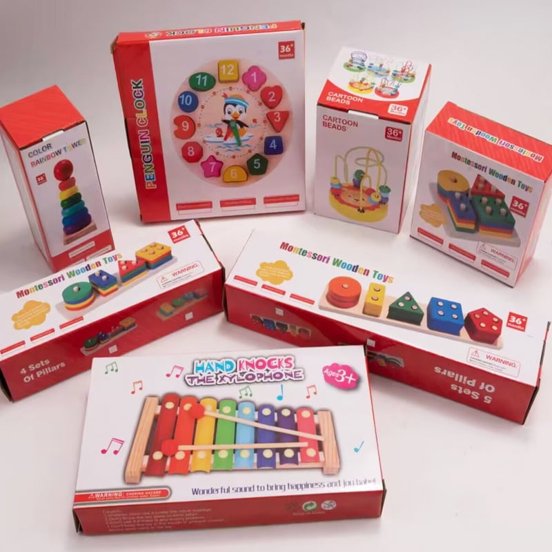 9-Piece Wooden Montessori-Inspired Learning Toy Set for Ages 3+, Musical Instruments, Shape Sorter, Stacking Rings, Bead Maze & Clock, Preschool Educational Activity Gift