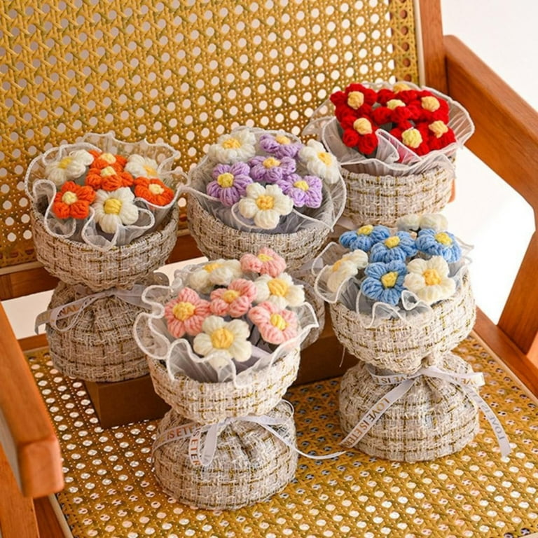 Z52LingLing Decoration Hand-Knitted orange Yarn Flower Bouquet