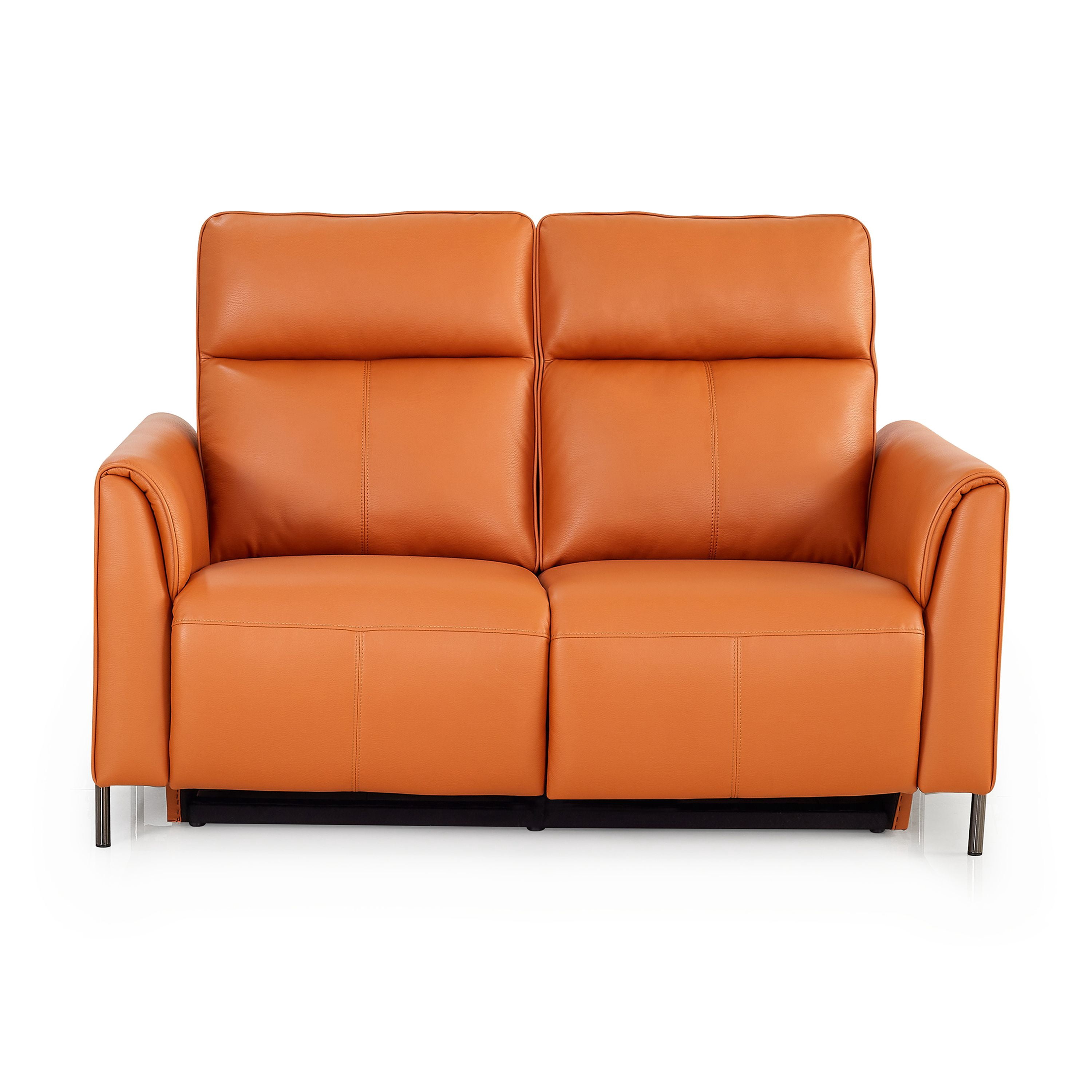 Modern Loveseat with Power Recliners and Head Control, Orange