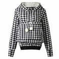 thumbnail image 3 of QUYUON Womens Hooded Fleece Lined Sweatshirts Plaid Printed Front Big Pockets Hoodie Pullover Tops Fuzzy Warm Casual Comfy Loose Long Sleeve Winter Hoodies Sweater Outerwear Black S, 3 of 9