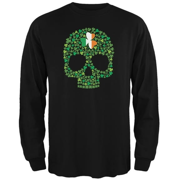 St. Patricks Day - Shamrock Skull Black Adult Long Sleeve T-Shirt - Small