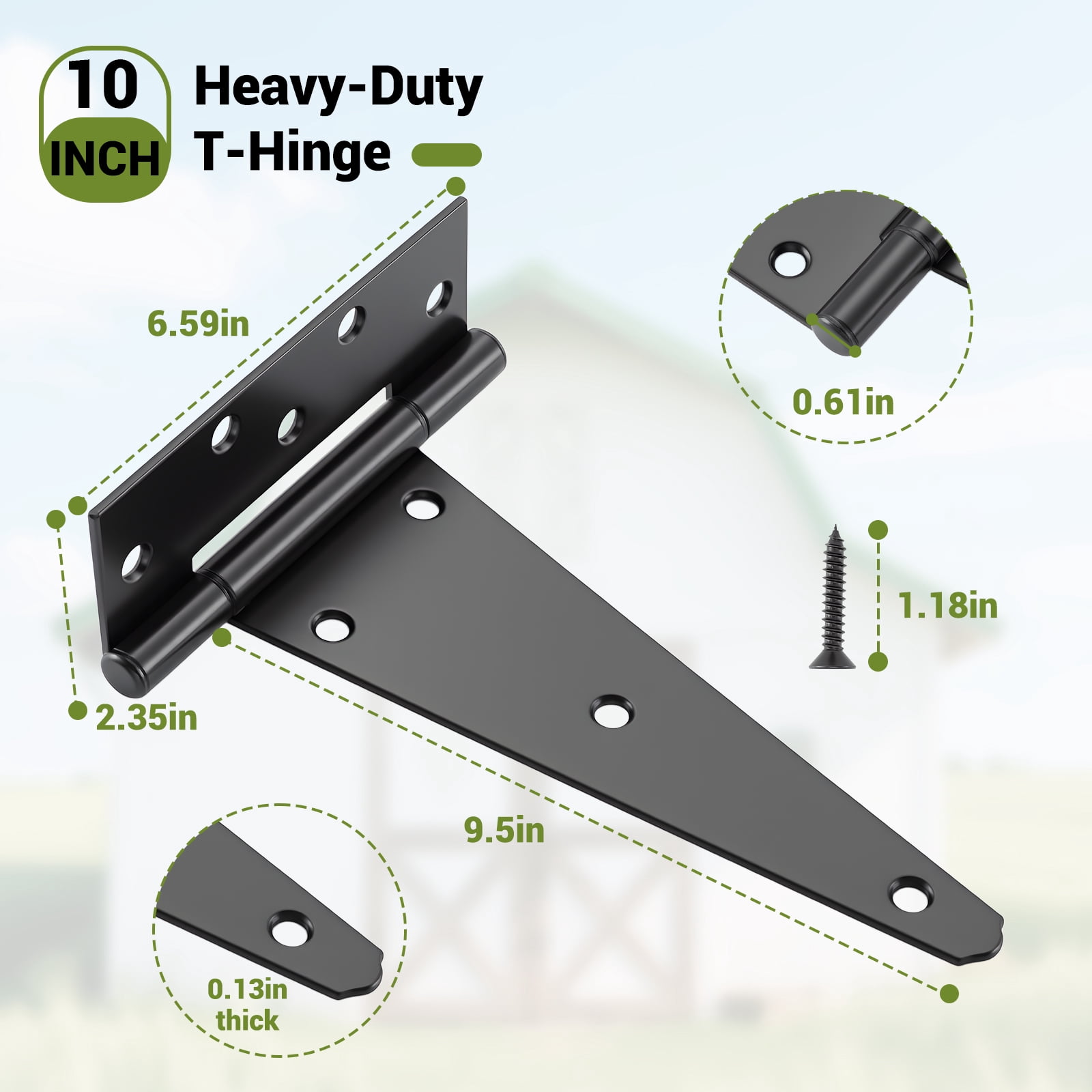 WellMade 4 Pack Heavy Duty Gate Hinges，10 In Decorative Black Hinge Wood Fence with Screws for Barn Doors, Storage Bins, and Tool Boxes