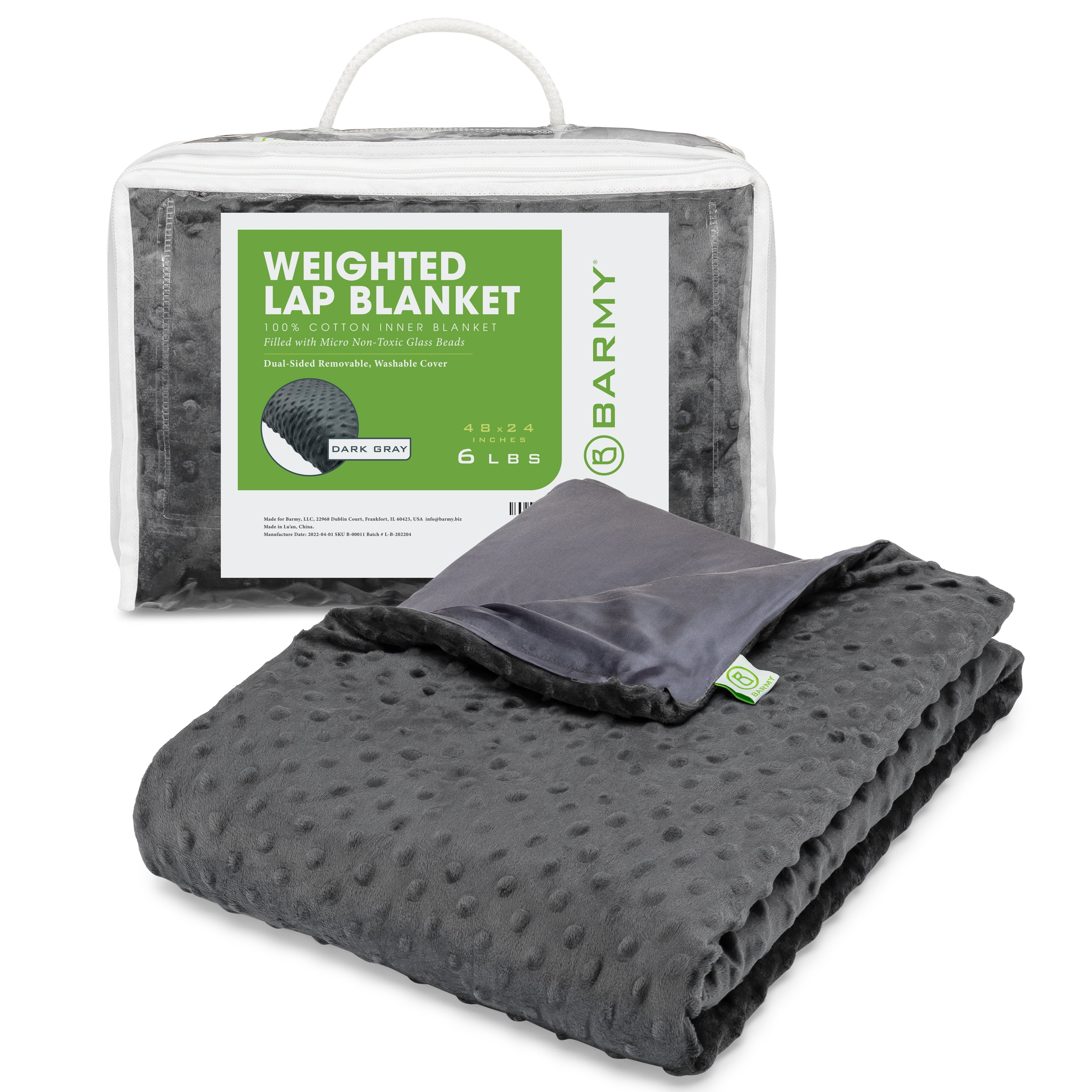 BARMY Weighted Lap Blanket (48x24 inches, 6 lbs, 3 Colors) Weighted Lap Pad with Cotton Inner