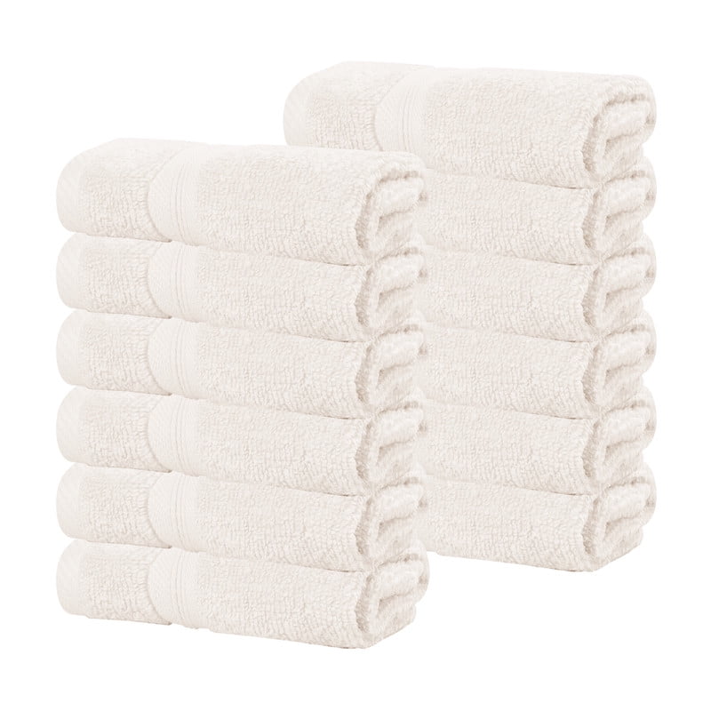 Superior Smart Dry 12-Piece Zero Twist Soft Cotton Face Towel Set, Quick Dry Fade Resistant, Ivory
