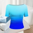 thumbnail image 6 of YUGYXL Gradient Colors T Shirts for Women Casual Crew Neck Short Sleeve Tunic Tops Pleated Slim Fit Fashion Summer Tees Blue Tops XXL, 6 of 7