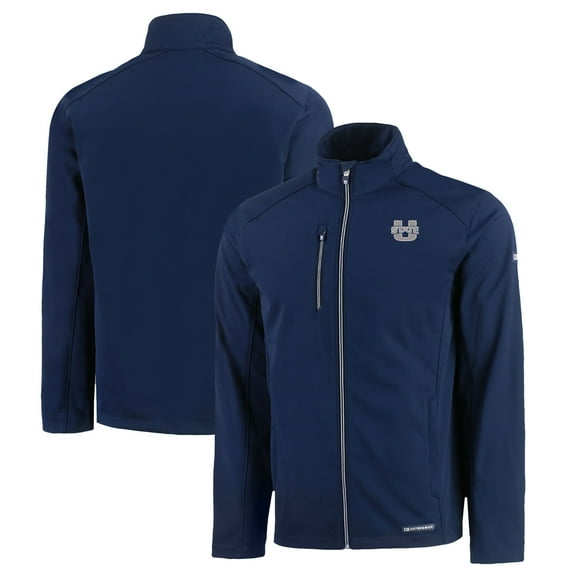 Men's Cutter & Buck Navy Utah State Aggies Evoke Eco Softshell Recycled Full-Zip Jacket