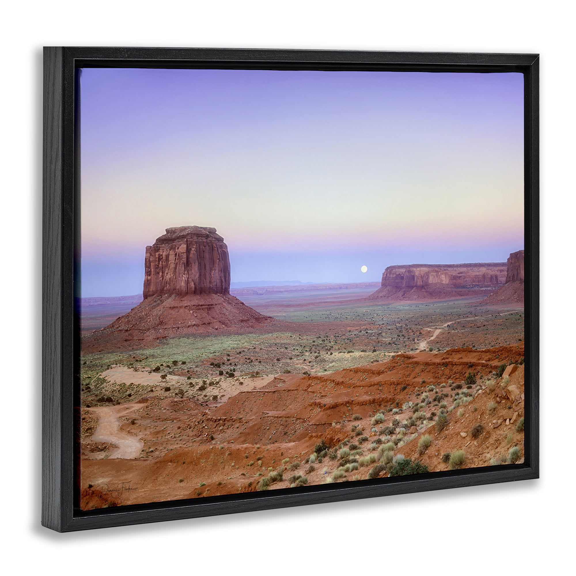 Stupell Industries Moonrise Over Monument Valley Black Framed Floater Canvas Wall Art, design by Dennis Frates