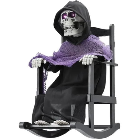 Animated Rocking Chair Reaper Scary Halloween Decor 15 in