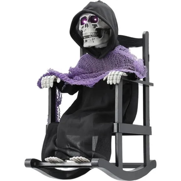 Animated Rocking Chair Reaper Scary Halloween Decor 15 in
