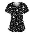 thumbnail image 1 of EGNMCR Hauts de Soins Infirmiers pour Femmes, Uniforme de Travail Imprimé de Noël, Manches Courtes, Col en V, Blouse de Travail avec Poches, Costumes de Noël, 1 of 4