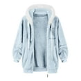 thumbnail image 4 of Miluxas Women's Fleece Hooded Jacket Long Sleeve Full Zip Outerwear Soft Warm Double Sided Plush Jacket with Side Pockets Light Blue XL(XL), 4 of 5