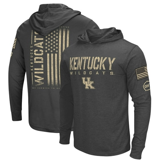 Men's Colosseum Heather Black Kentucky Wildcats Team OHT Military Appreciation Long Sleeve Hoodie T-Shirt