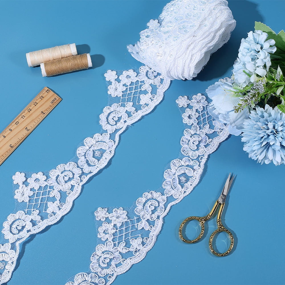1 Set 5.2 Yards Flower Polyester Lace Trim Ribbon for Sewing Crafts Wedding Decoration White 2-3/4 inch(70mm)