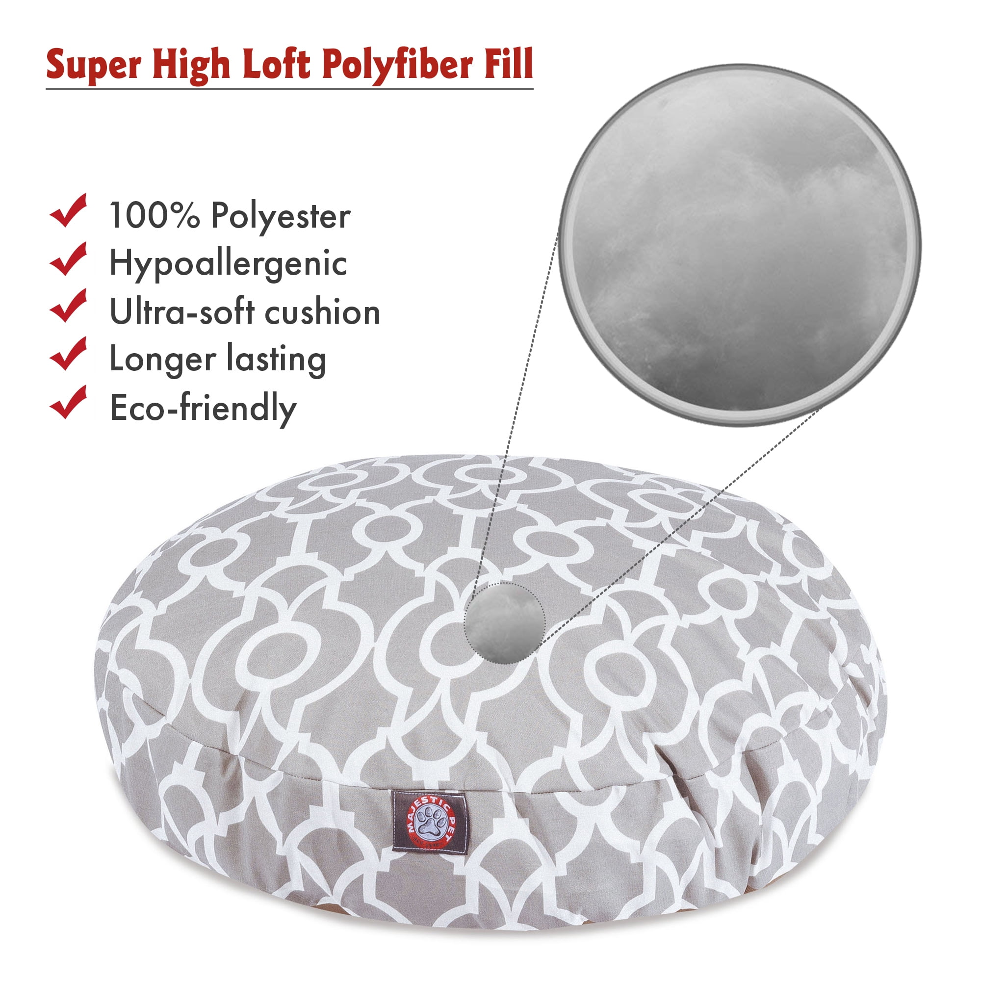 Majestic Pet Athens Round Dog Bed Treated Polyester Removable Cover Gray Large 42 x 42 x 5