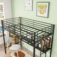 thumbnail image 5 of Leuco Metal Loft Bed with Desk, Power Outlet, and LED Lighting, Features Safety Guardrail and Ladder, No Box Spring Needed, Space-Saving, Black, 5 of 9