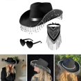thumbnail image 2 of Rhinestone Tassels Cowboy Costume Western Wide Brim Hat Neck Scarf Sunglasses Set Cosplay Party Costume Accessories 3pcs White, 2 of 4
