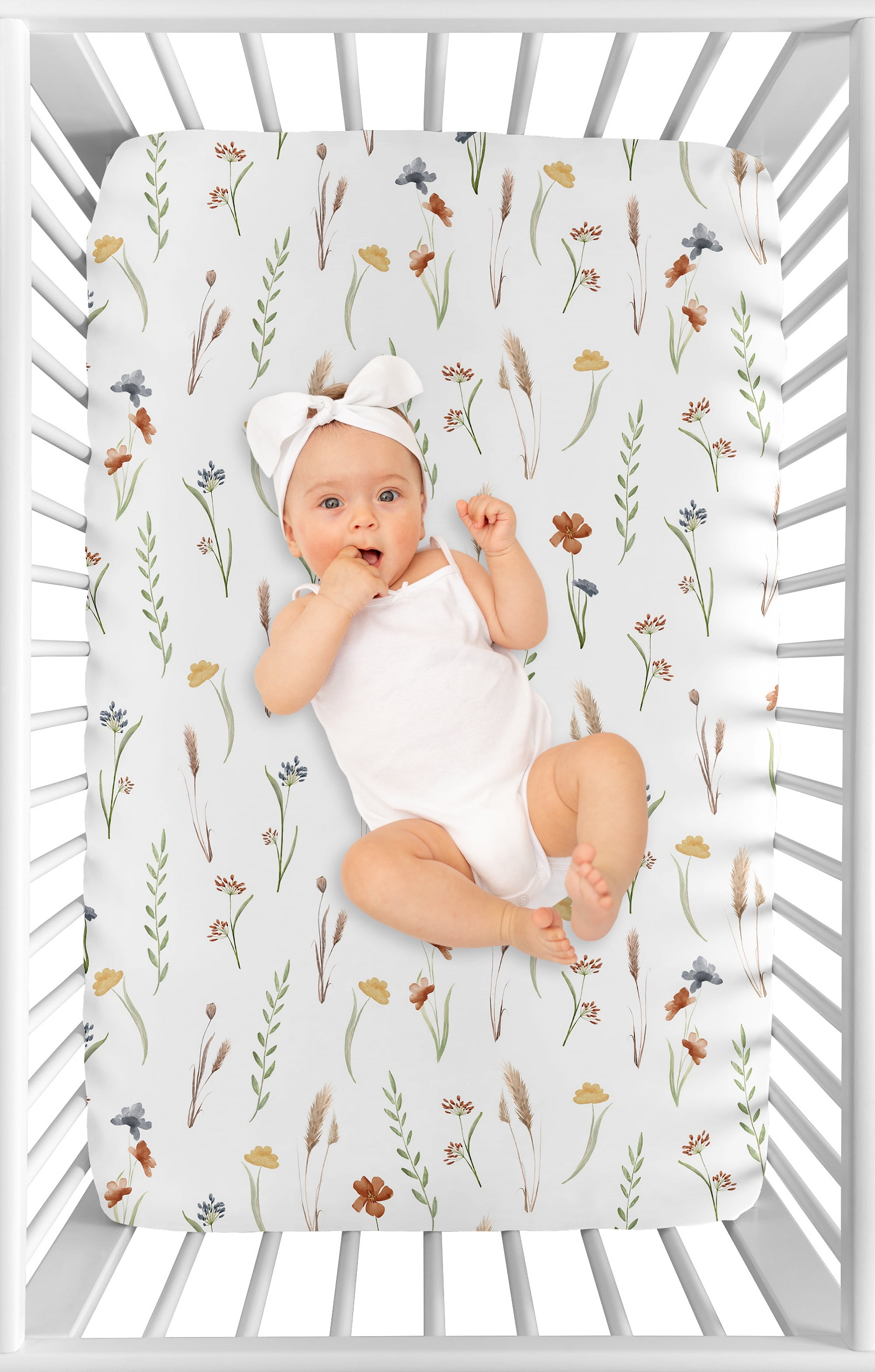 Sweet Jojo Designs Watercolor Floral Garden Sage Green Girl Mini Fitted Crib Sheet