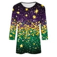 thumbnail image 4 of Yteetum Mardi Gras 3/4 Sleeve T Shirts for Women Top Oversized Crewneck Carnival Mask Print 3/4 Length Sleeve Shirt Womens Casual Round Neck Mask Tuesday Carnival Party Three Quarter Sleeve Tee Shirt, 4 of 5