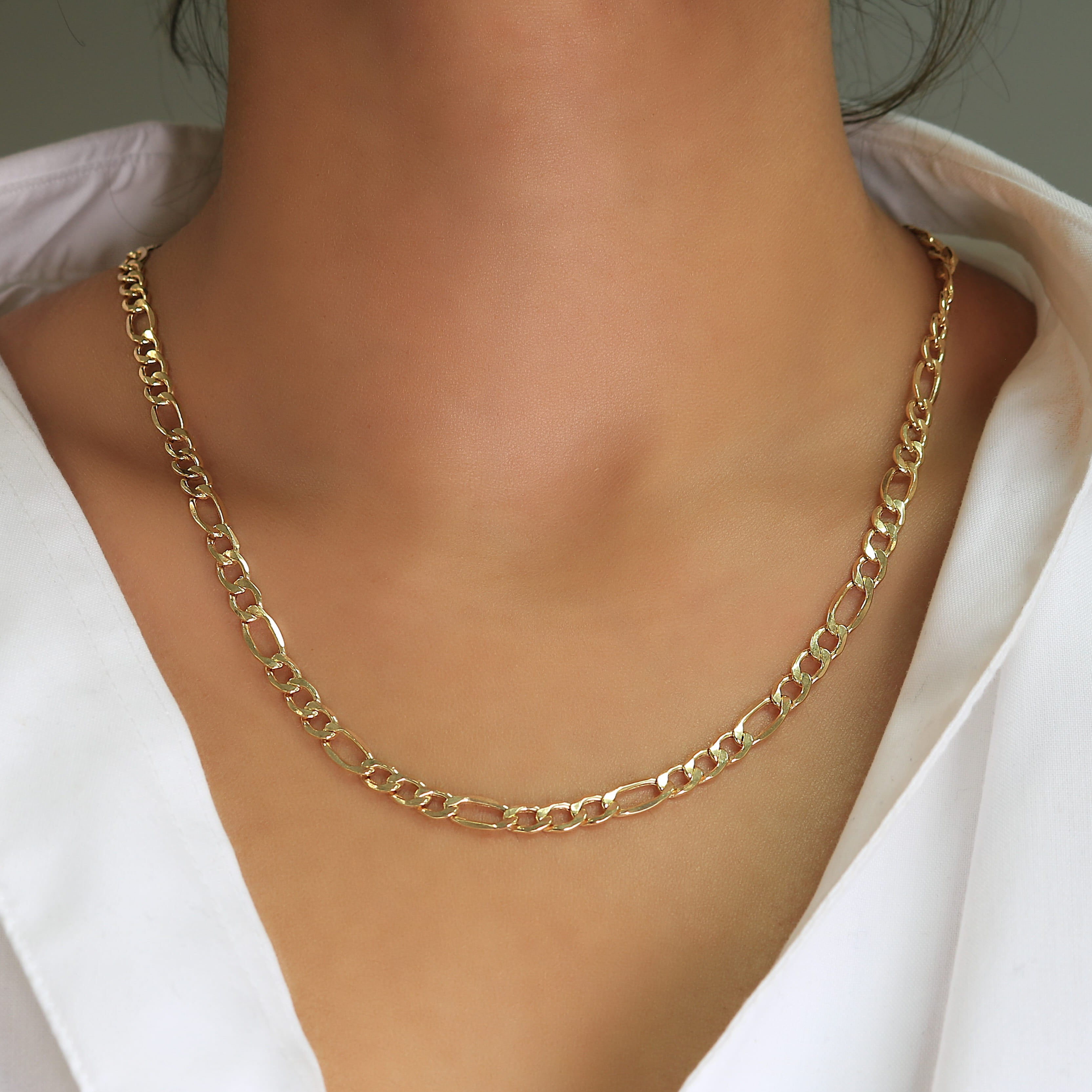 Nuragold 14k Real Yellow Gold Figaro Link 4.5mm Chain Necklace (16"-30") Italian Jewelry for Men & Women