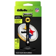 Gillette Labs Official Steelers Licensed Razor for Men, Perfect for Game Day Grooming, Gillette Labs with Exfoliating Bar, 1 Handle, 4 Blade Refills, with Magnetic Stand
