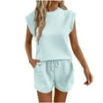 thumbnail image 2 of Shorts Sets for Women Texture Cap Sleeve Tops Matching Drawstring Shorts Casual Loose Workout Outfits Sweatsuit, 2 of 9