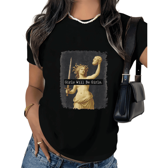 Black Print Tshirt Medusa Girls Will Be Girls Pattern Shirts Graphic Tees S-5XL Tops