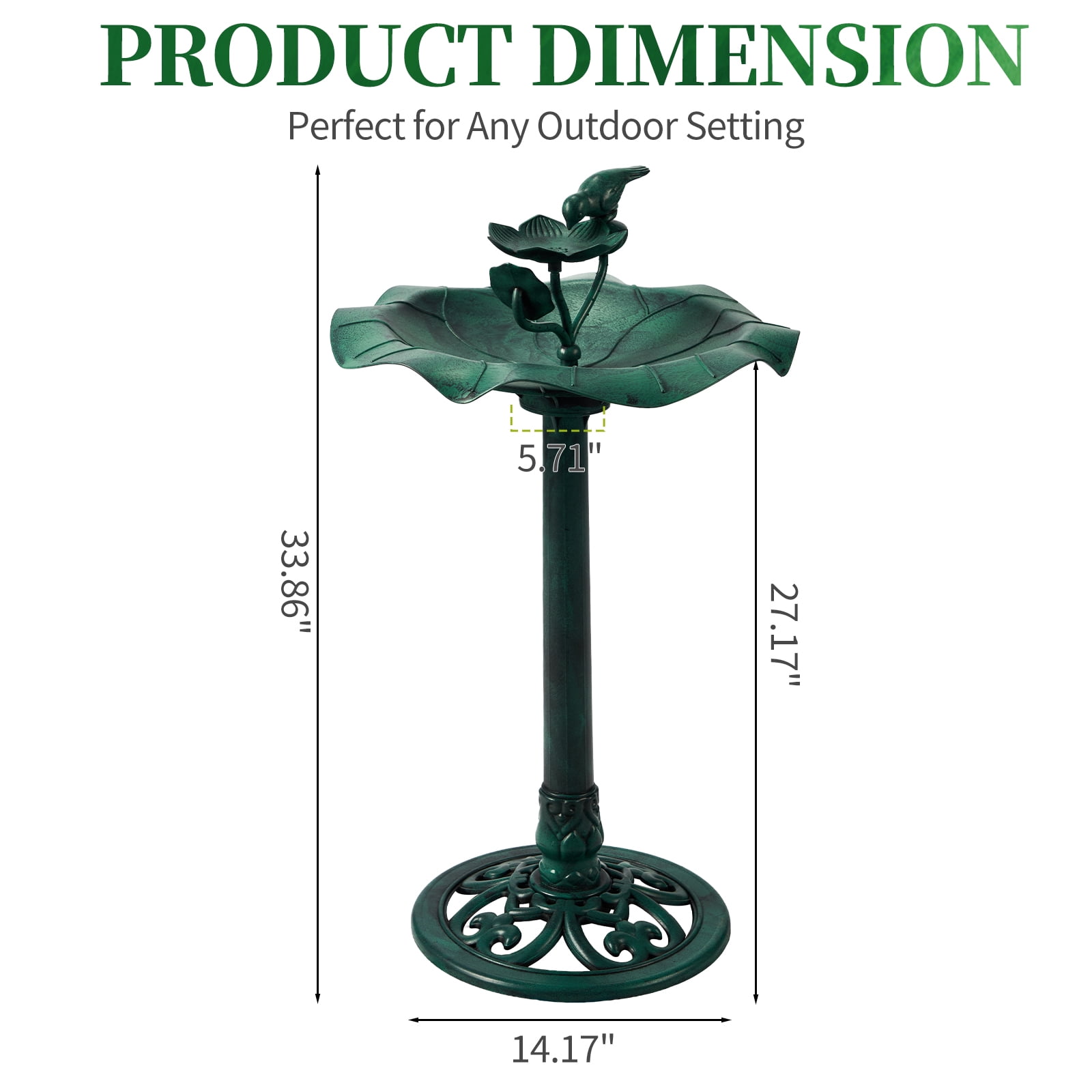 Resin Bird Bath With Lotus Edge & Feeder Tray, 50*50*86cm