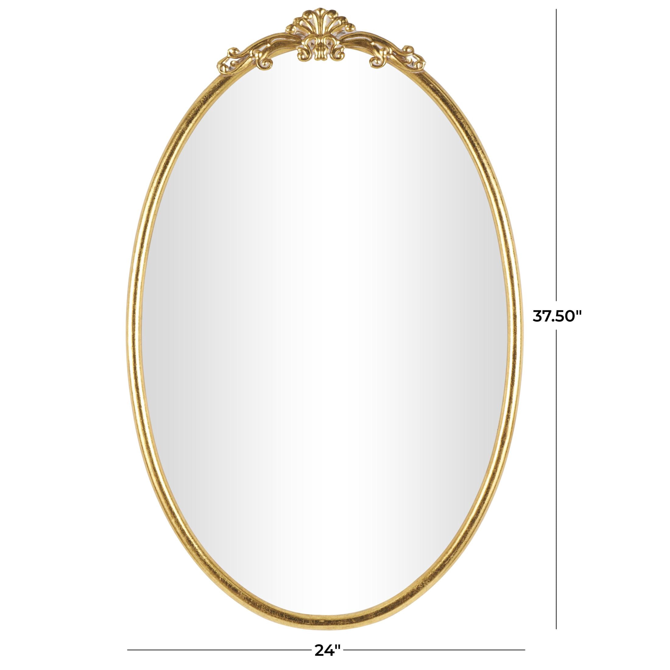 DecMode 24" x 38" Gold Ornate Baroque Oval Scroll Wall Mirror