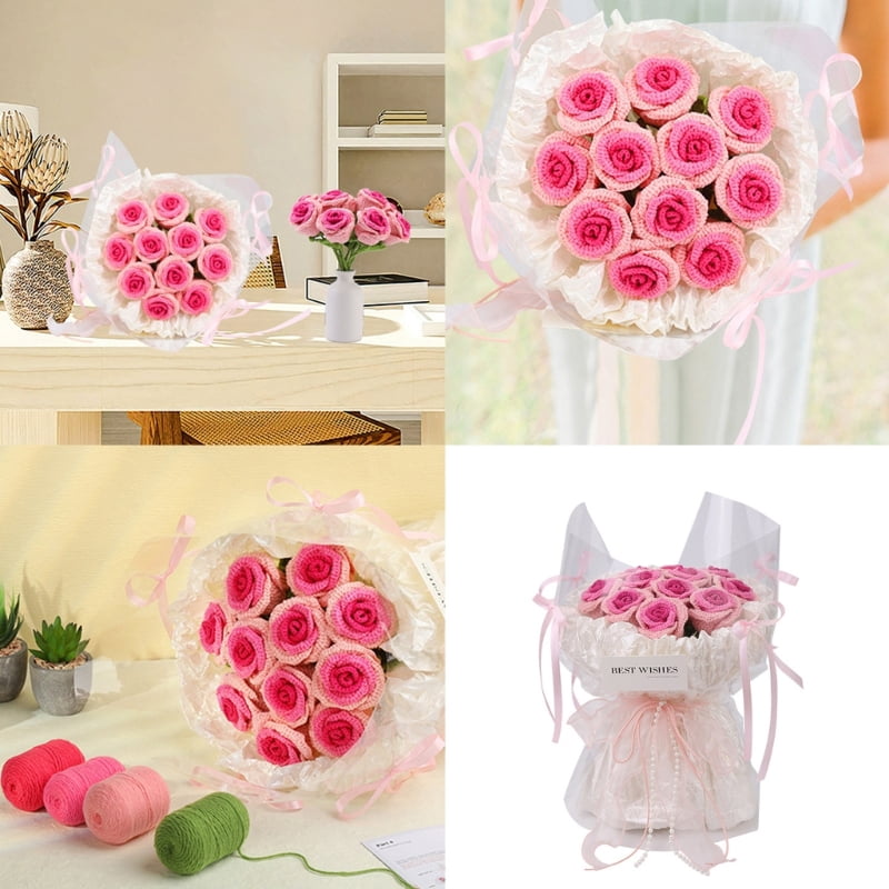 Crochet Flower Bouquet Set with Instruction and Knitting Accessory for Beginner