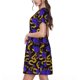 thumbnail image 2 of Balery Golden Snake And Purple Rose Vestidos sueltos de manga corta para mujer, vestidos de verano 2025, vestidos casuales de corte A con vuelo., 2 of 6