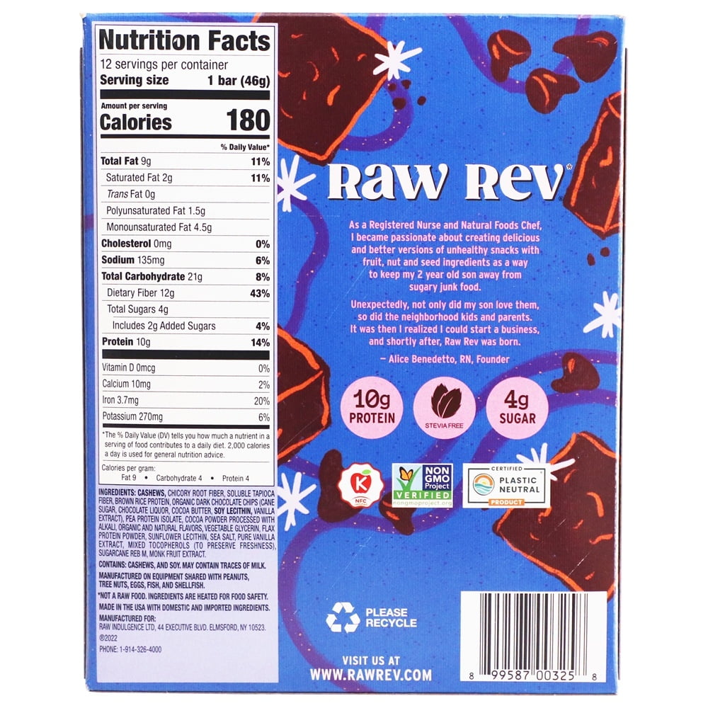 Raw Rev Glo Protein Bar Double Chocolate Brownie Batter, 12 Pack