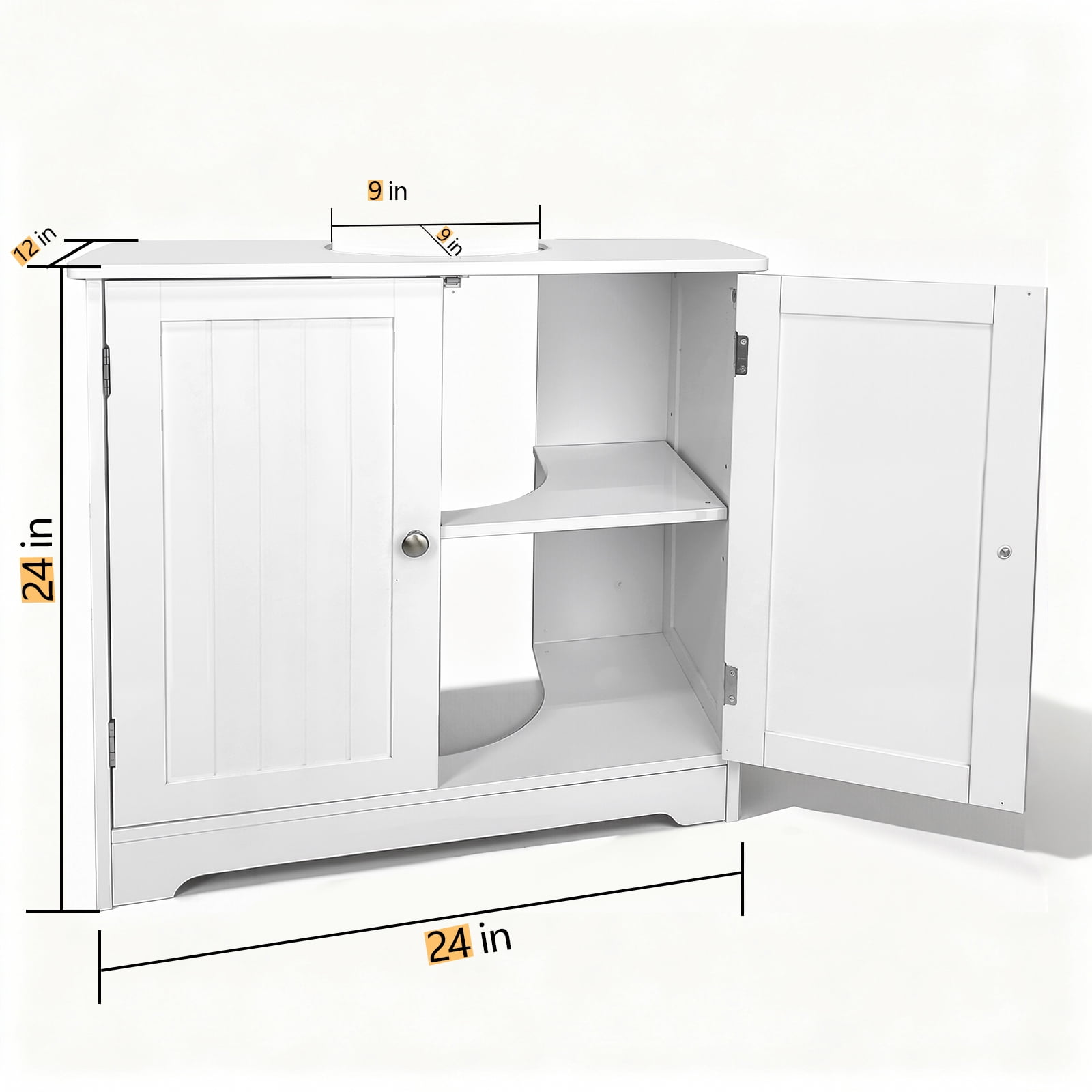 PRIJESSE 24"x12"x24" Under Sink Storage, Bathroom Vanity Under Sink Pedestal with 2 Doors, Basin Cabinet with Adjustable Shelf, White