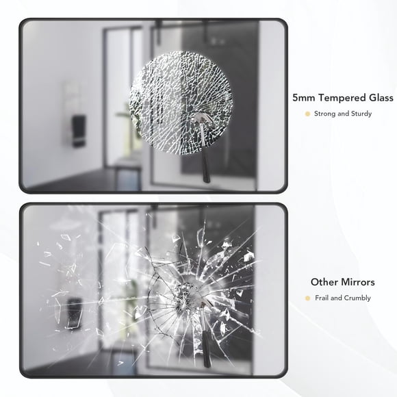 Modern Black Metal Framed Full Length Wall Mirror - Rectangular with Rounded Corners - Vertical or Horizontal Mount - Ideal for Bathroom, Living Room, or Entryway - Size: 55x30 Inches