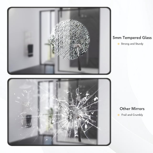 Modern Black Metal Framed Full Length Wall Mirror - Rectangular with Rounded Corners - Vertical or Horizontal Mount - Ideal for Bathroom, Living Room, or Entryway - Size: 55x30 Inches