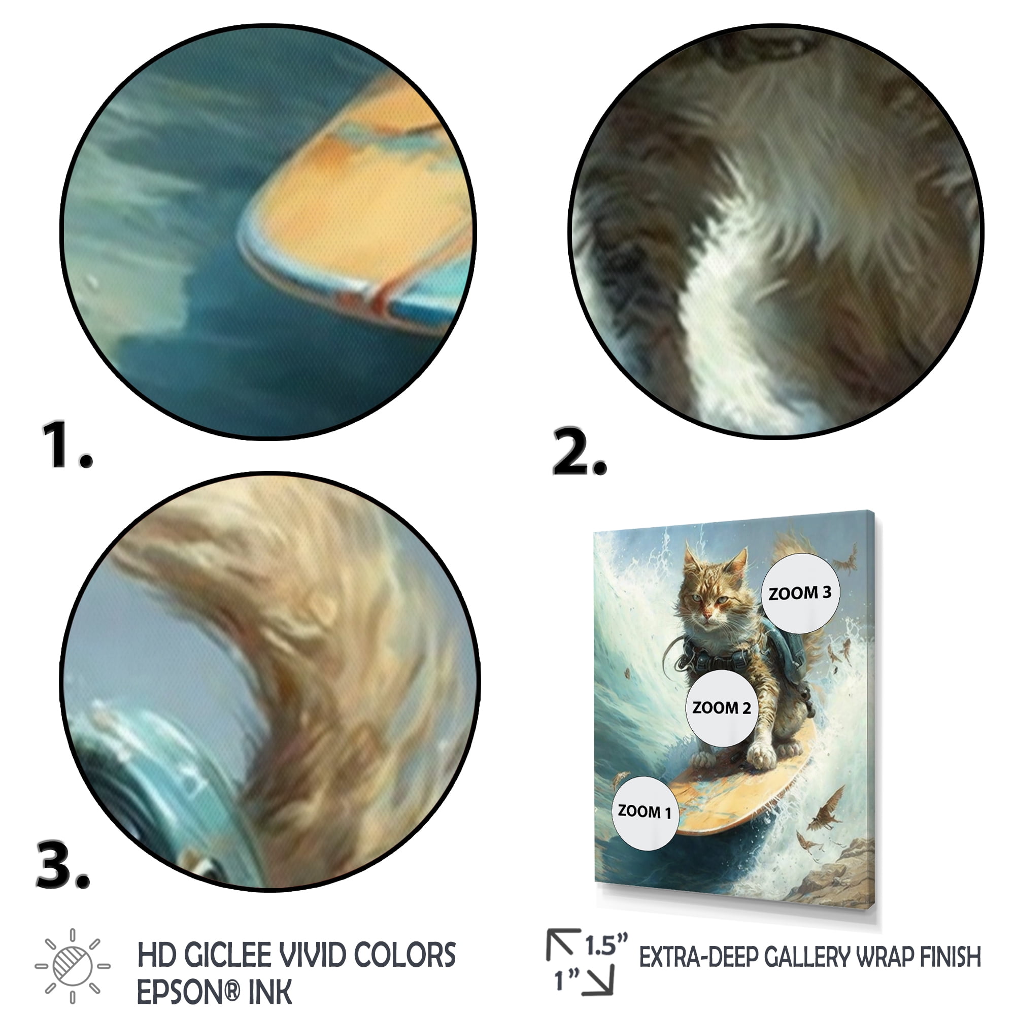 Designart Cat Surfing I Canvas Wall Art