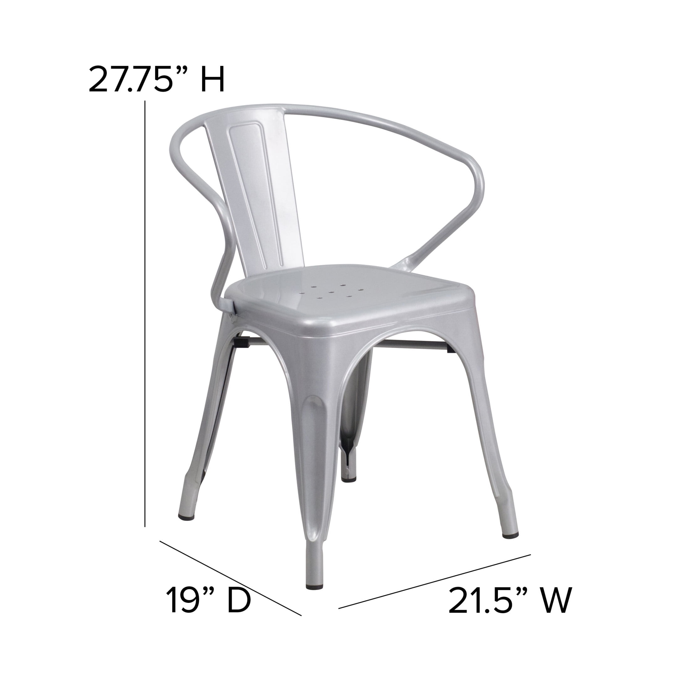 Flash Furniture Luna Commercial Grade Silver Metal Indoor-Outdoor Chair with Arms