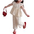 thumbnail image 2 of Amidoa Girls Summer 2 Piece Outfits Cotton Cute Sleeveless Tops Tops and Casual Pants Kids Clothing Set Beige Size Beige Size 8, 2 of 5