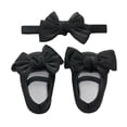thumbnail image 4 of Newborn Baby Girl Princess Mary Jane Shoes Infant Bowknot Wedding Dress Flat Shoes with Headband Baby Girl's Baptism Christening Shoes Set, 4 of 9