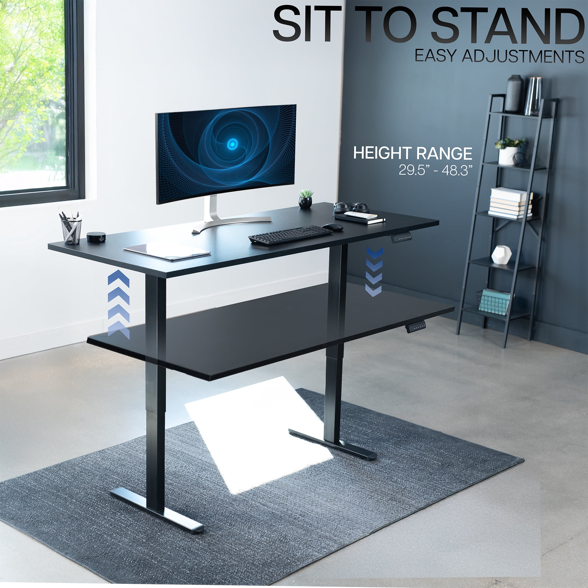 VIVO Dual Motor 71” x 30” Standing Desk, 1-Piece Black Top, Black Frame