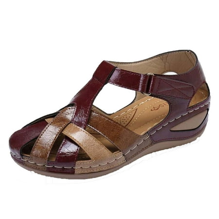 

Sentuca Summer Plus Size Retro Round Toe Color Matching Women s Casual Wedge Sandals