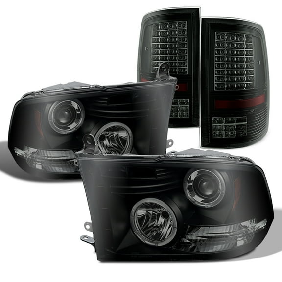 AKKON - [Black Smoke Bezel]Fits 2009-2018 Dodge Ram Dual LED Projector Smoked Headlights & LED Tail Lamps