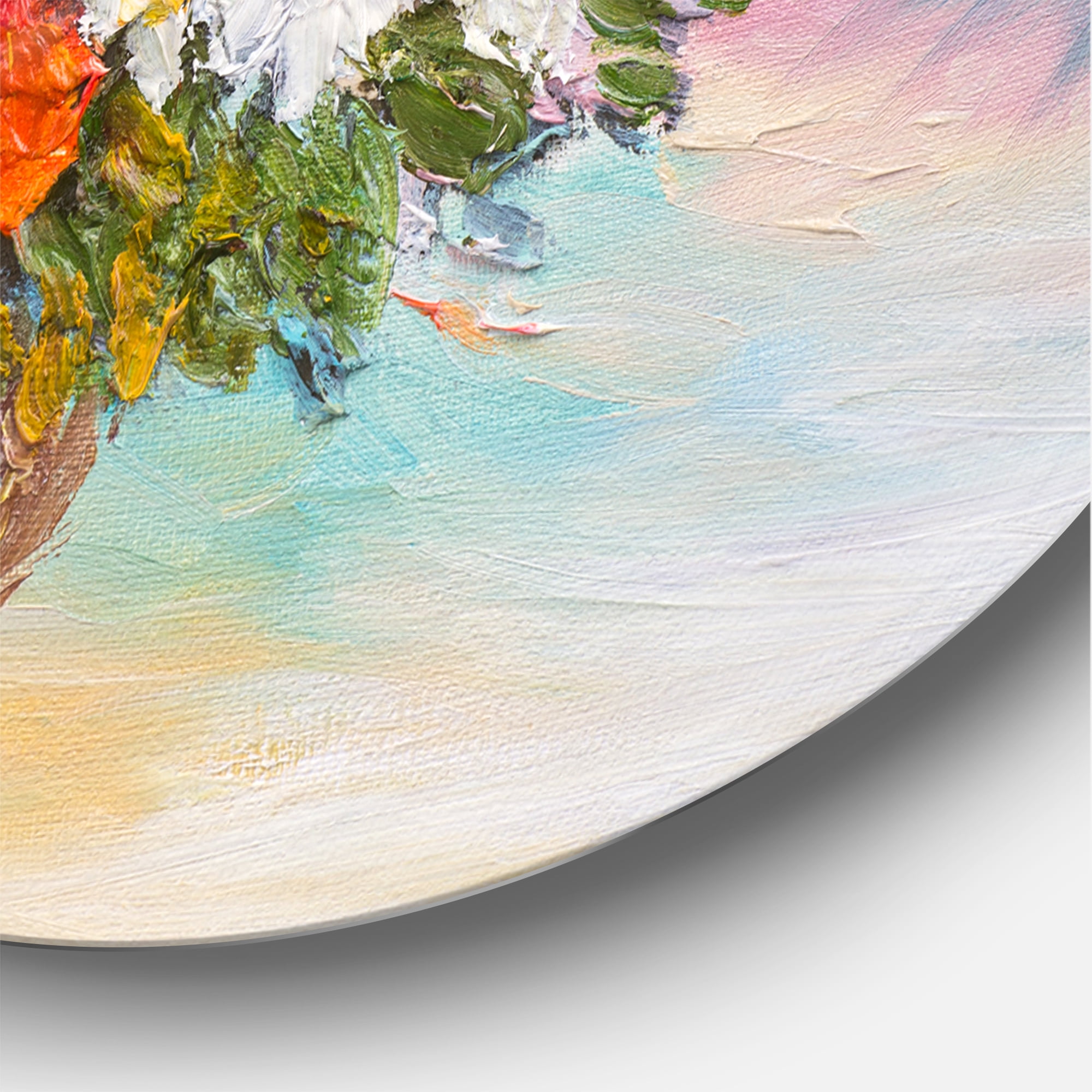 Designart 'Still Life Bouquet Of Daisies and Poppies' Traditional Circle Metal Wall Art 36x36 - Disc of 36