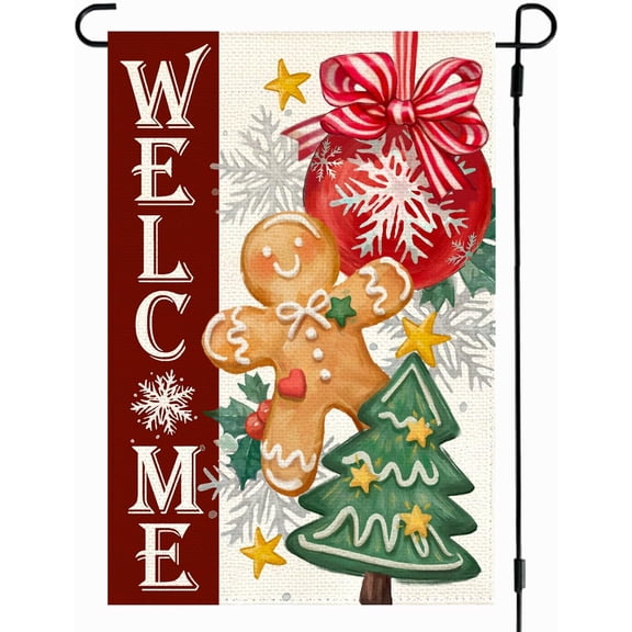 Christmas Gingerbread Man Garden Flag, Double Sided 12 x 18 Inch, Christmas Tree Winter Holiday Yard Outdoor Decorative Flag, Small, 4 Pack